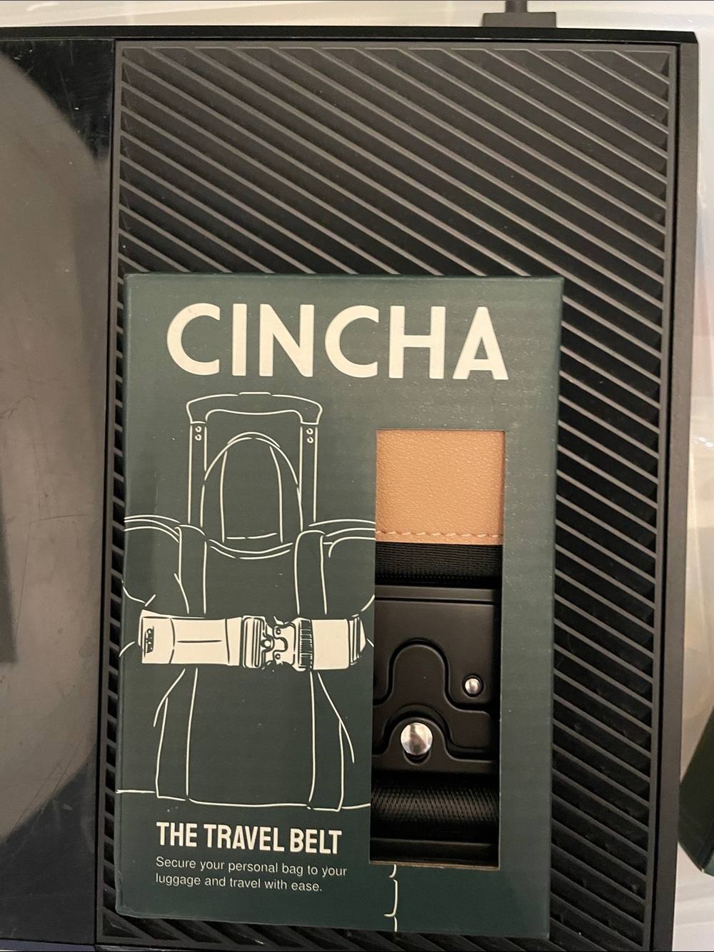 Cinch Travel Belt with Tan Leather Accent and Black Strap